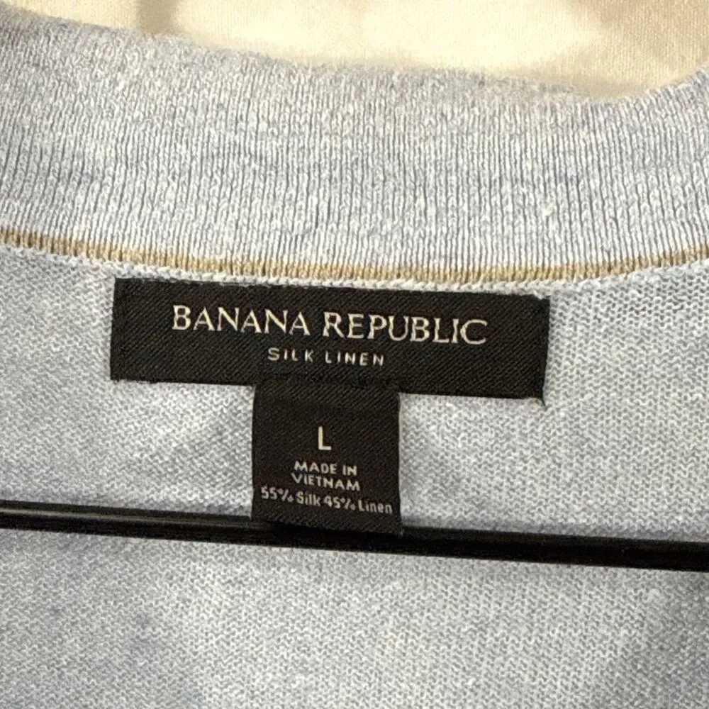 Banana Republic Blue Silk Linen Sweater Polo Shirt Men’s Sz L Old Money Beach